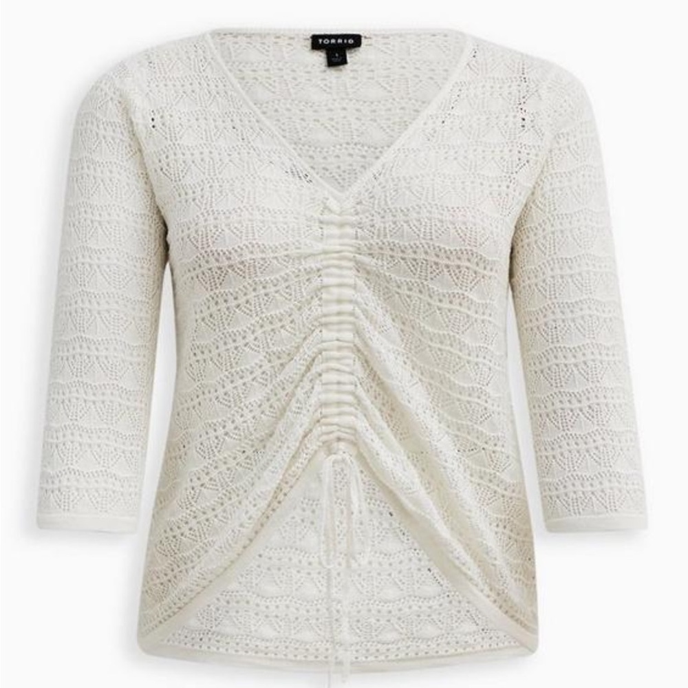 Torrid Open Stitch Pullover V-Neck Cinched Front Sweater